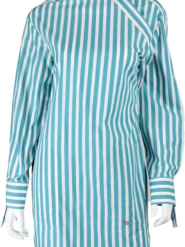 Victoria Beckham Teal And White Stripe Poplin Mini Dress Size 4